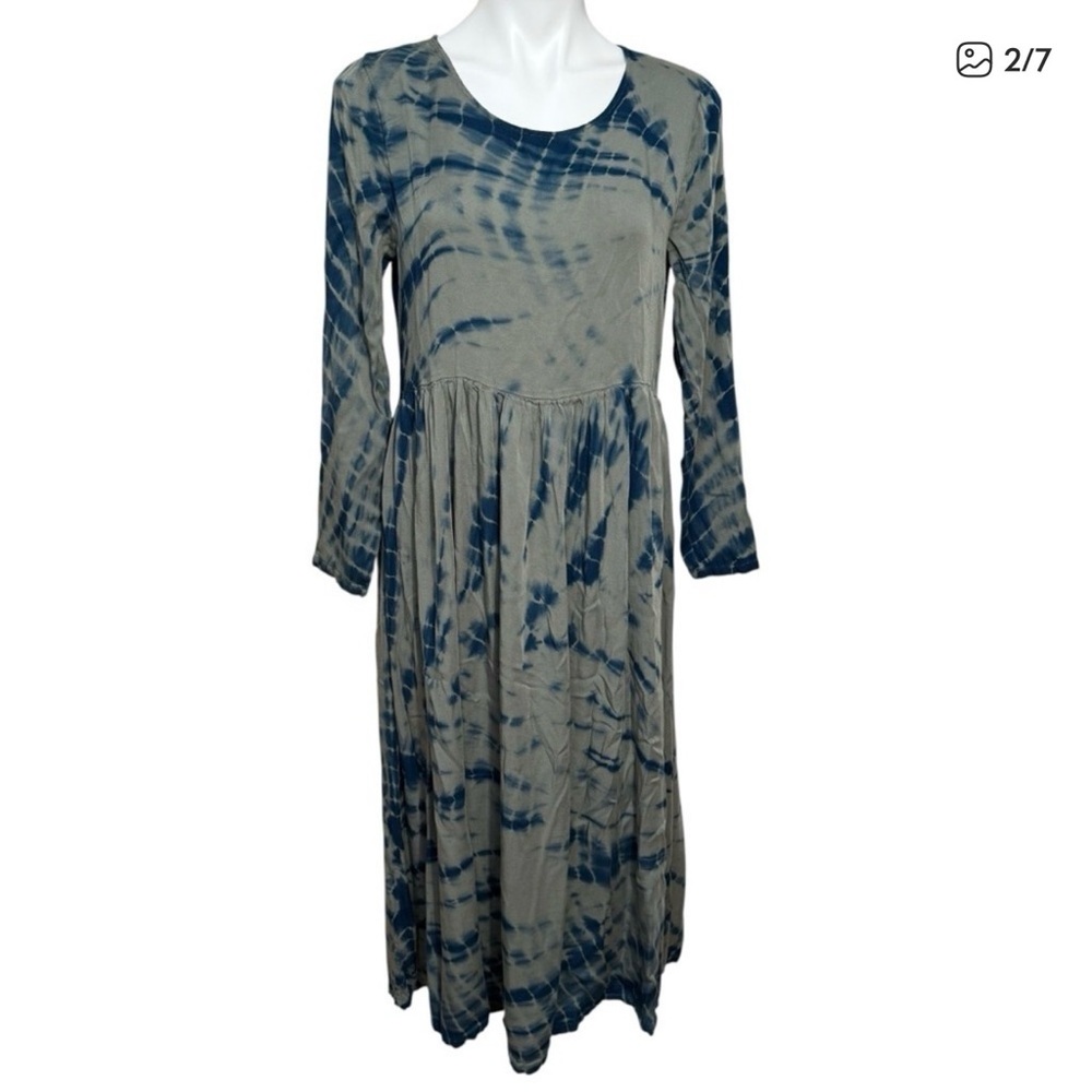 Dolan Anthropologie Eliska Tie Dye Dress Olive Green Blue Boho Midi M
